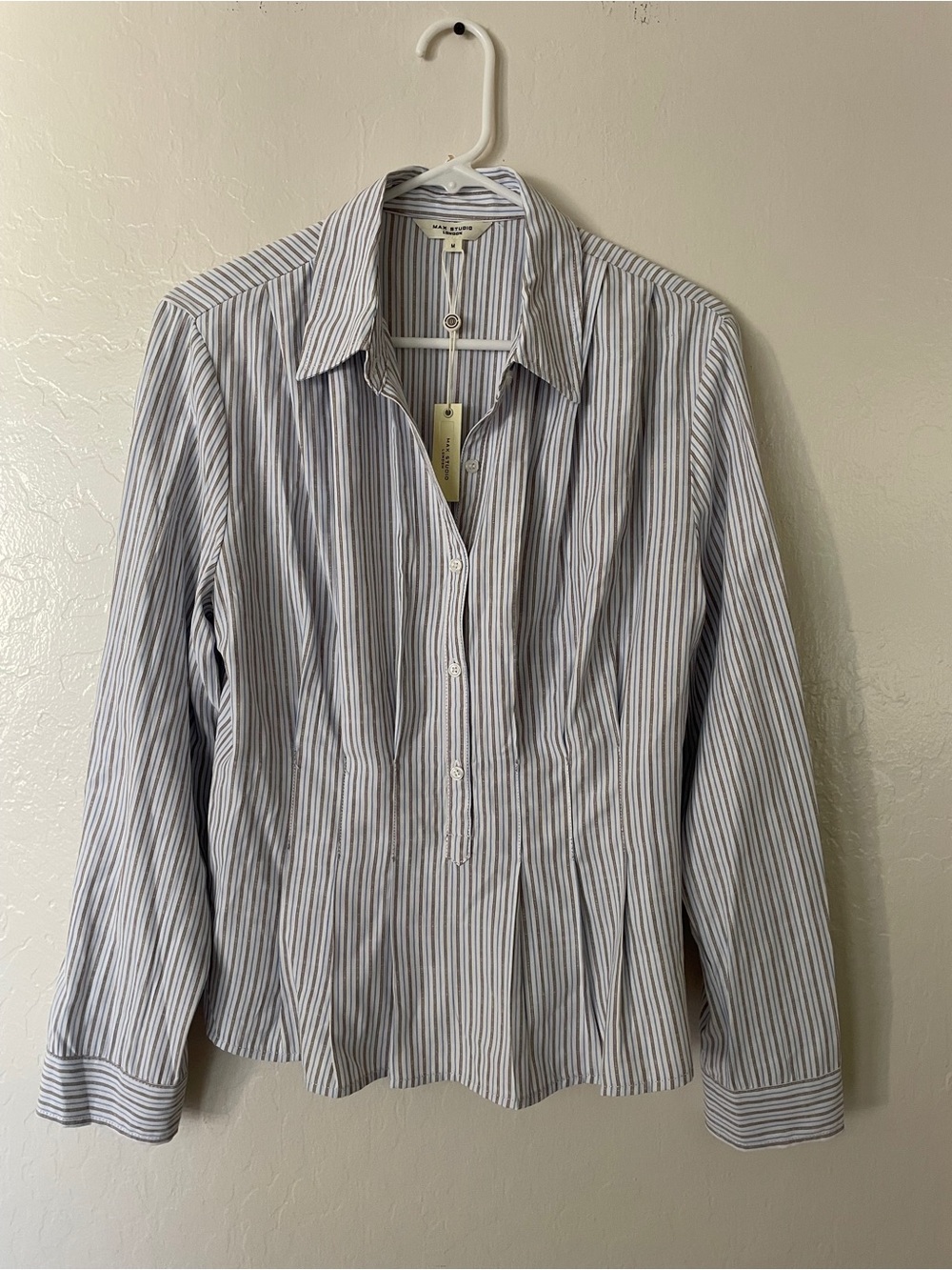 Max Studio Blue and White Striped Button-Up Blouse